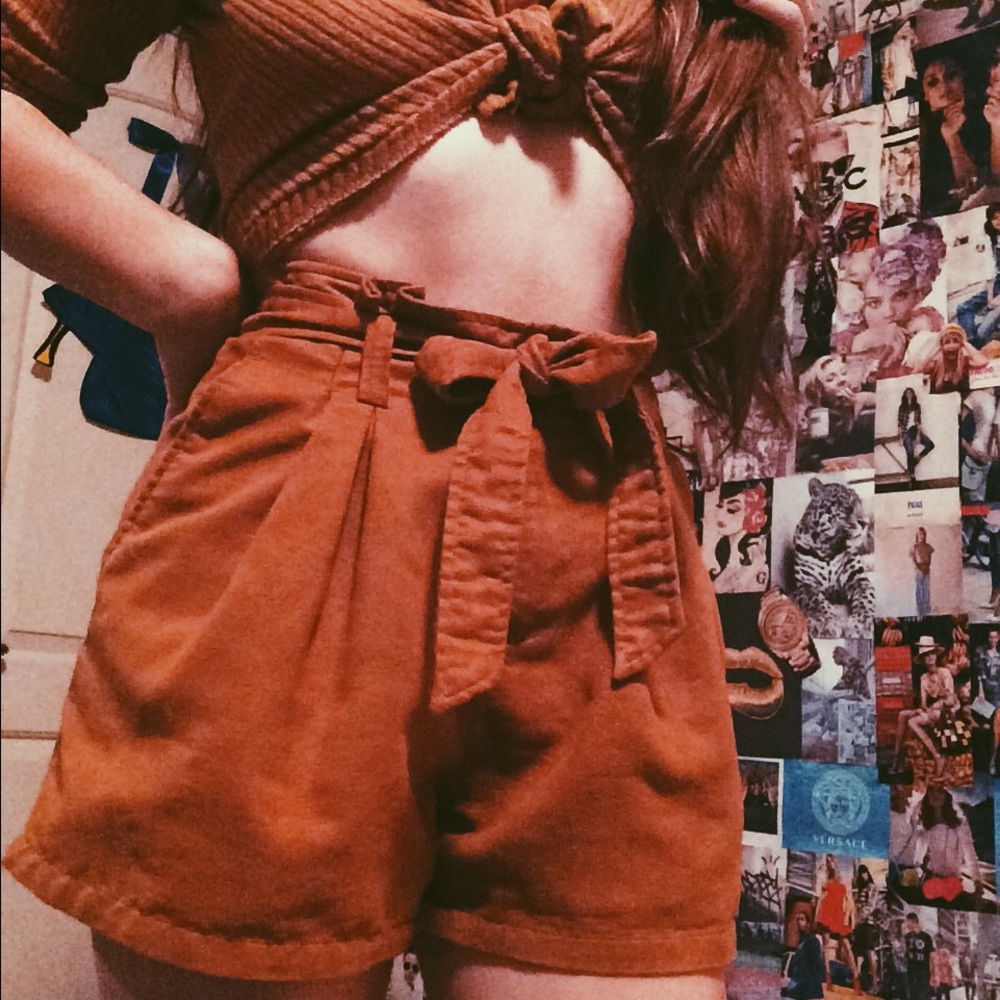 Tan high waisted shorts