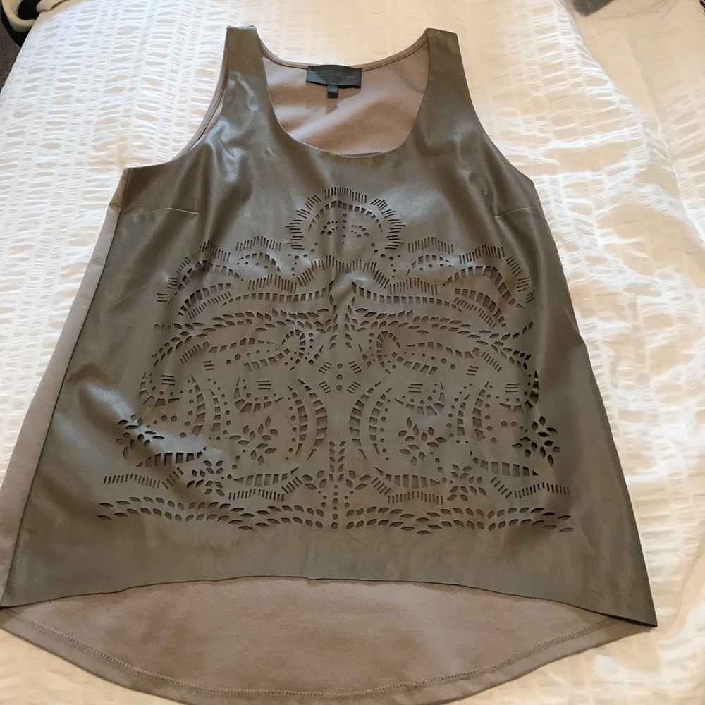 Anthropologie Leather Lazer Cut Out Tank