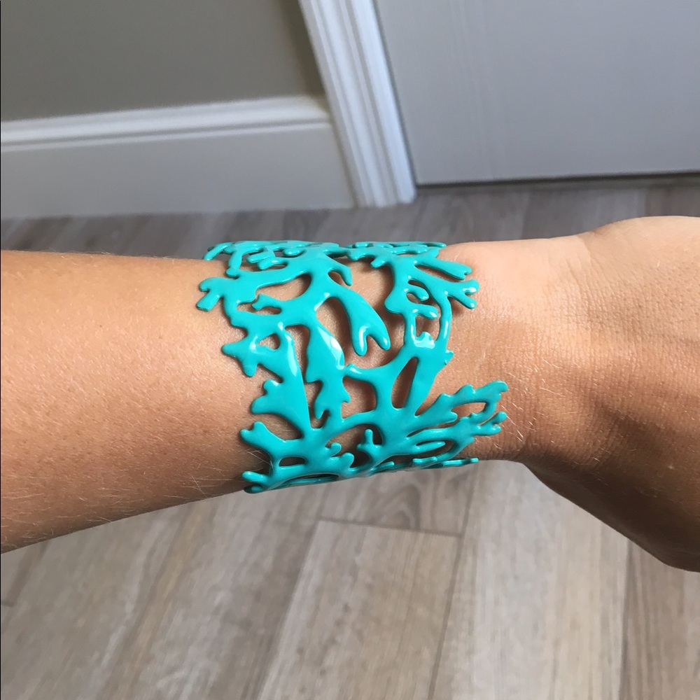 Aqua turquoise cuff bracelet, coral look
