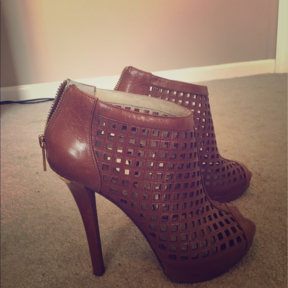 Tan Michael Kors peep toe ankle booties