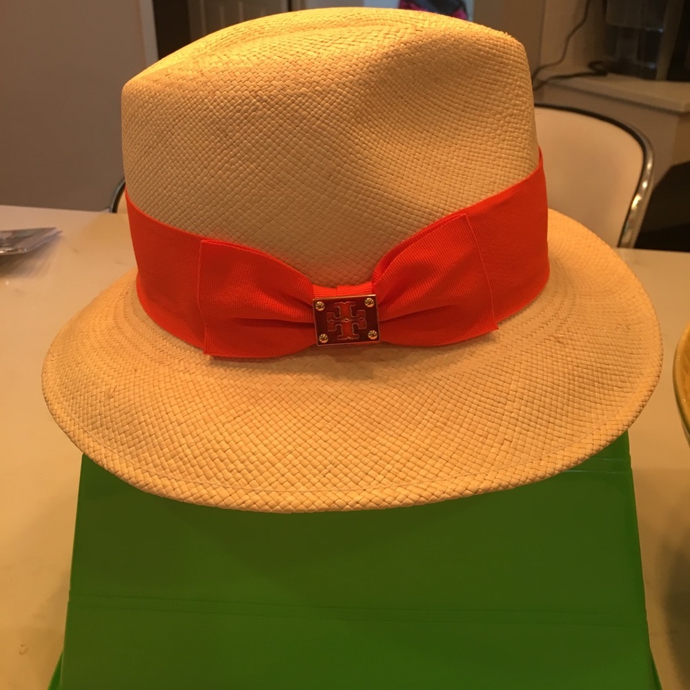 Tory Burch straw hat with orange ribbon