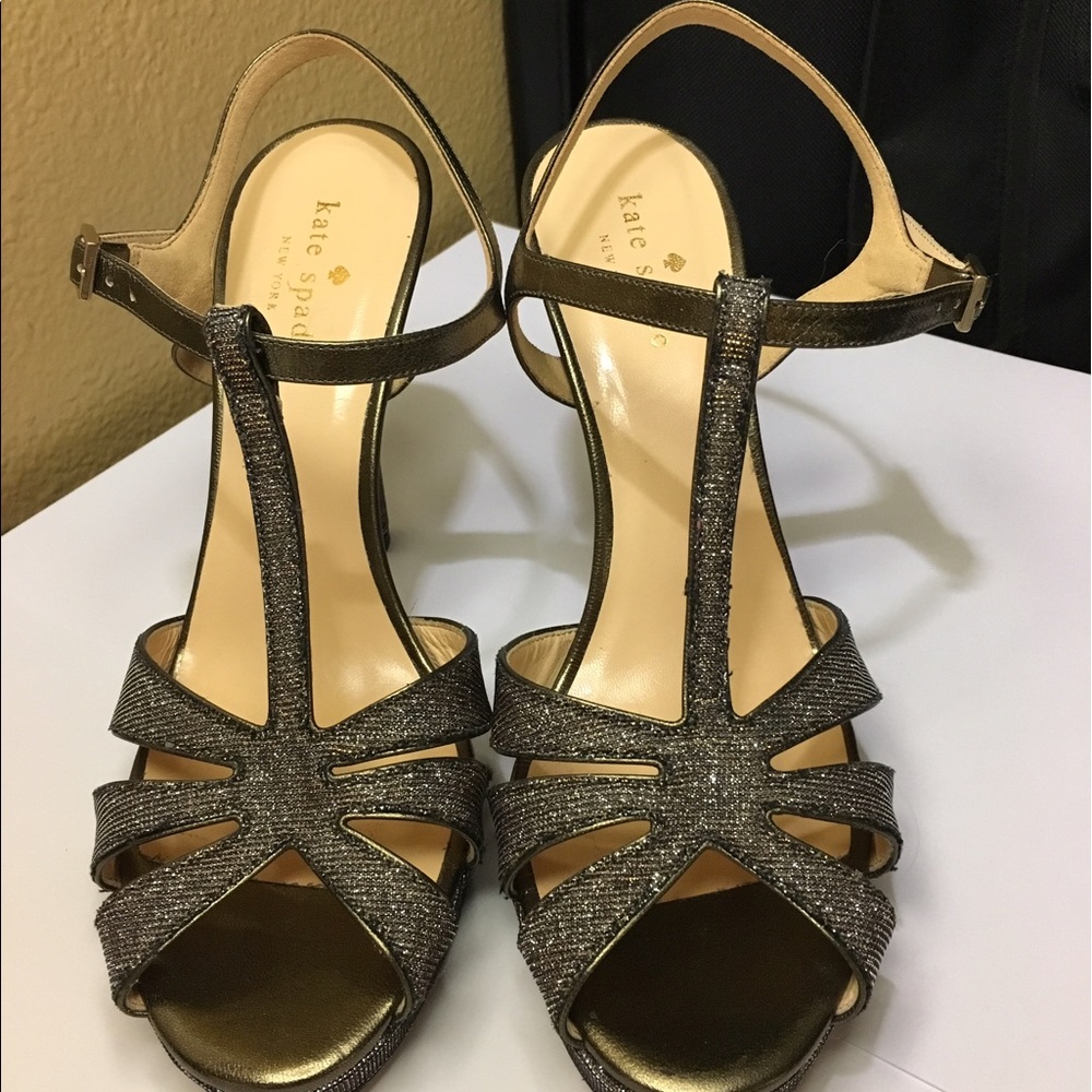 Bronze strappy platform heels