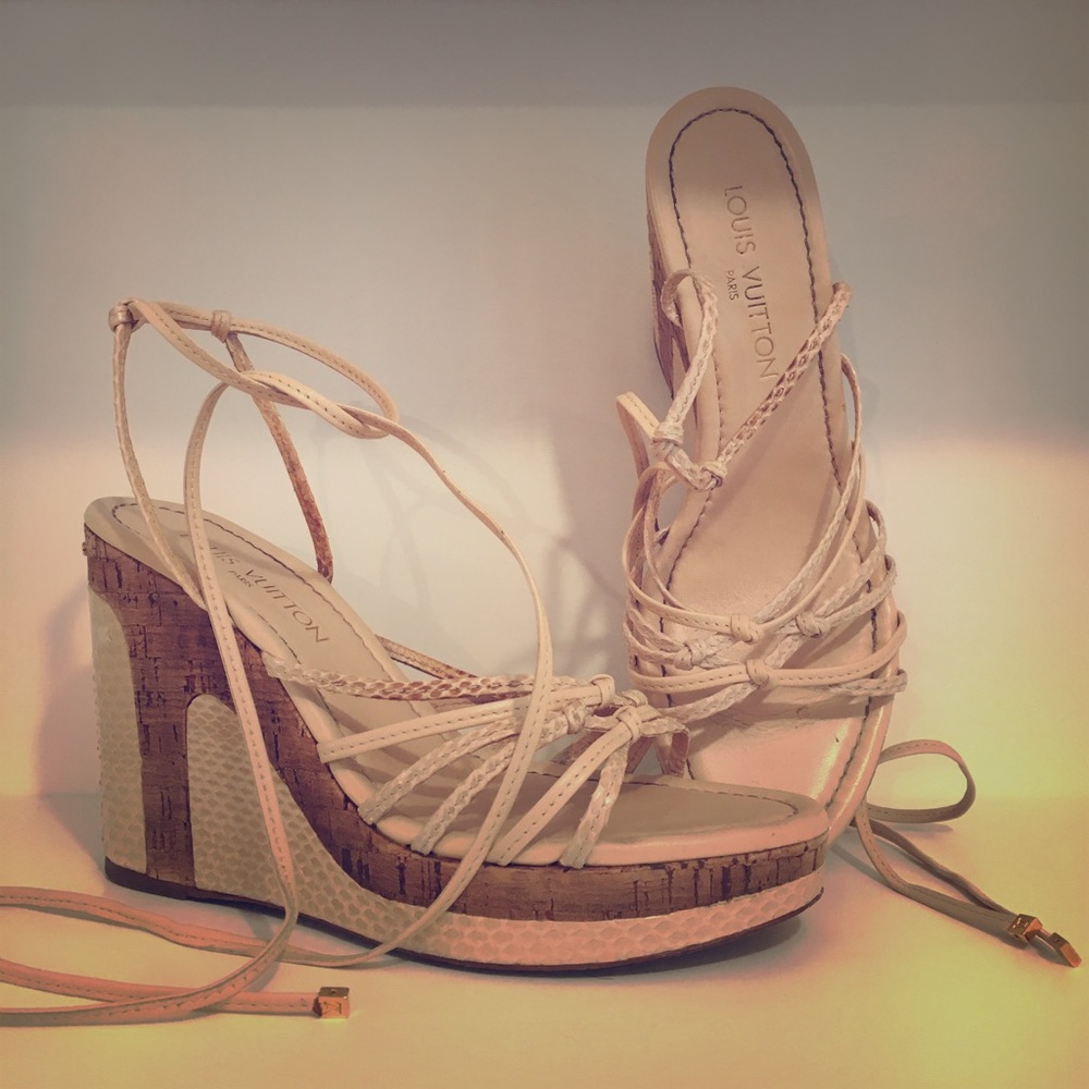 Louis Vuitton Snake Skin Tie Up Wedges