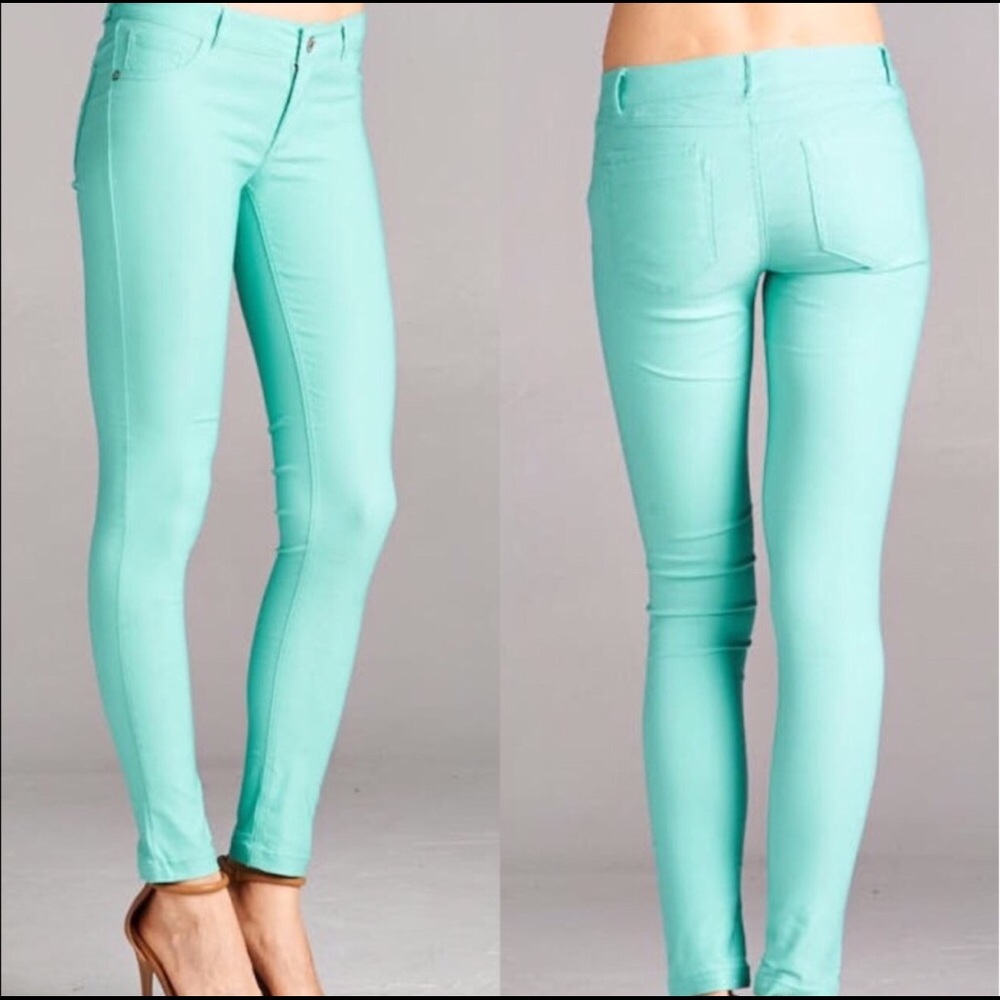 Mint green skinny jean