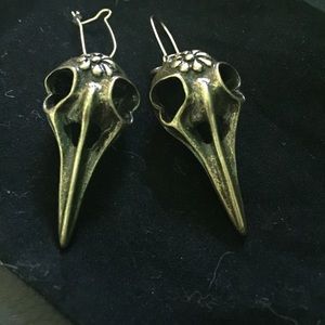 Cute feminine floral bird skull earrings