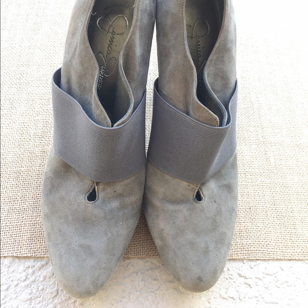 {Jessica Simpson} Grey Suede slip on bootie