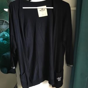 Hollister Women's Navy and White Cardigan - size L