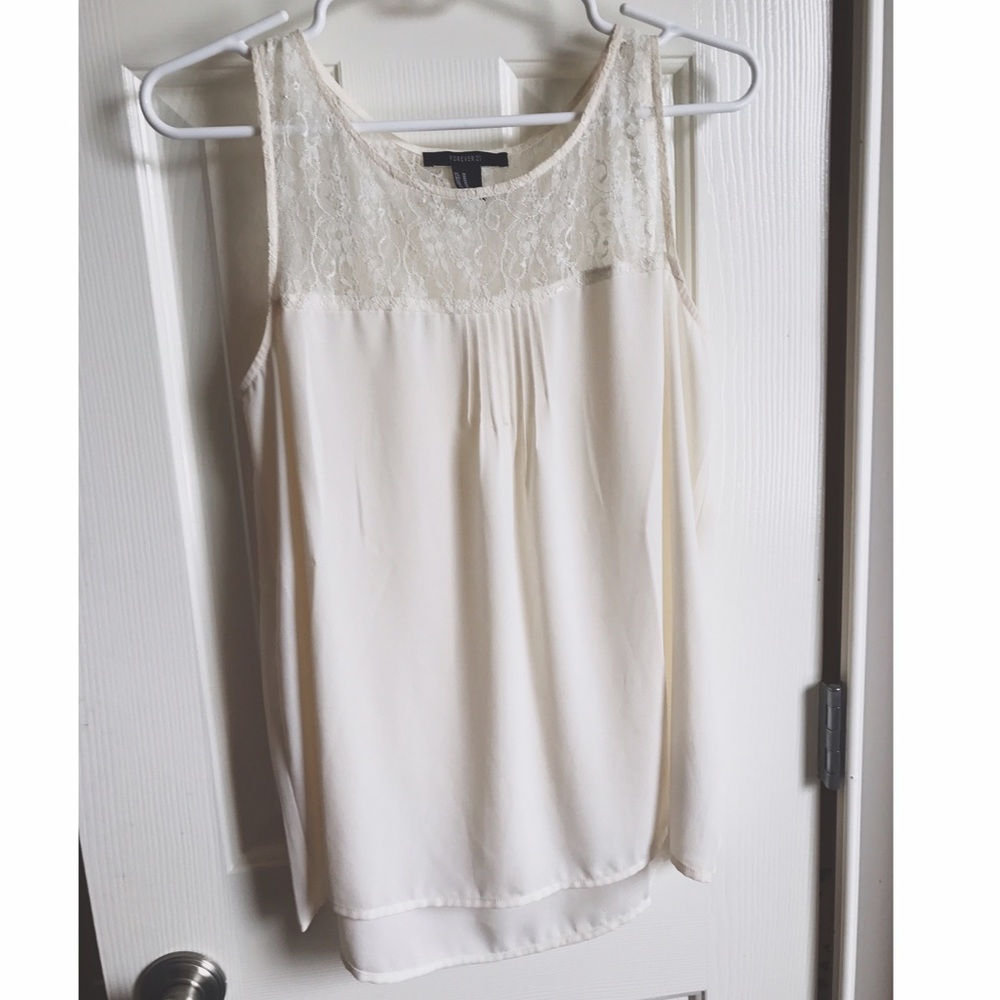 Beige Forever 21 Lace Tank Top