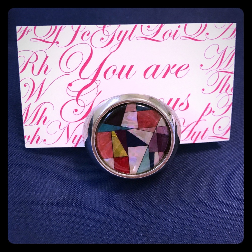 Mother-of-pearl patchwork art business card holder