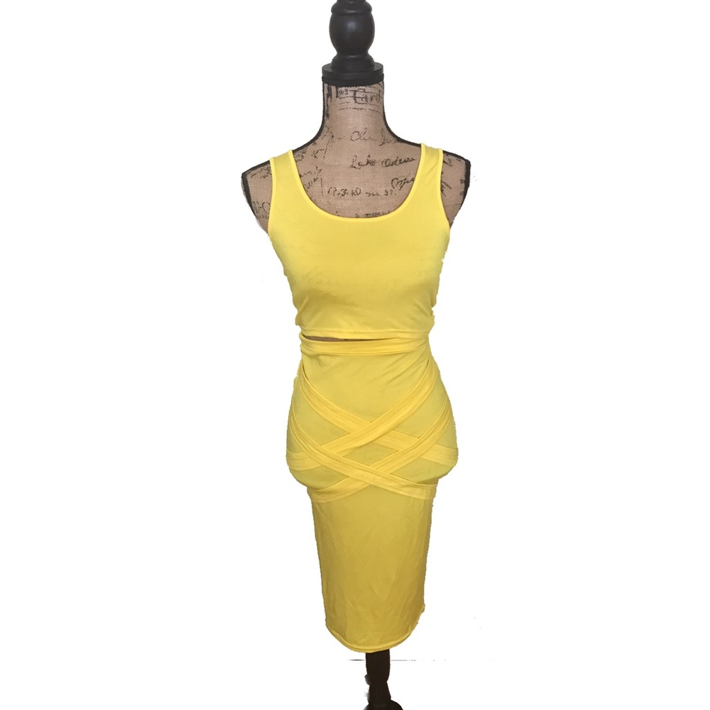 Yellow Bandage Midi Two Piece Set