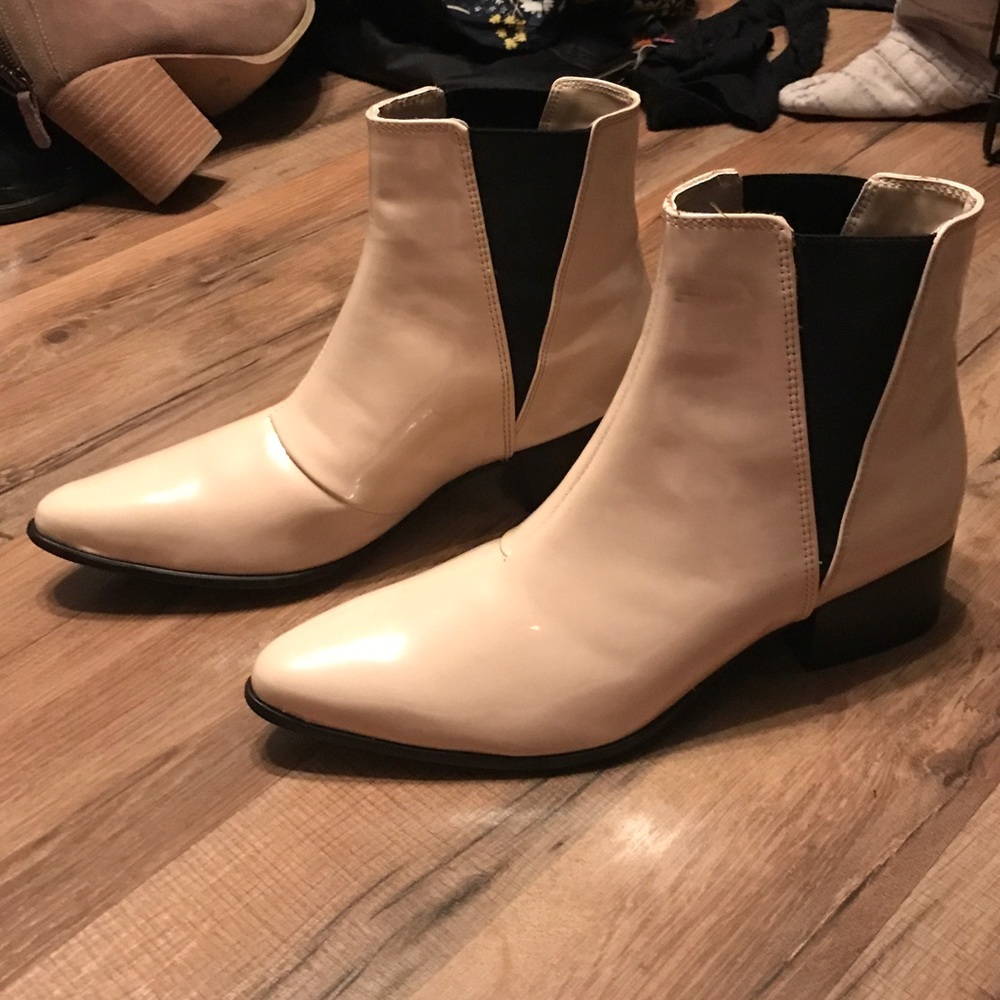 new white patent leather ankle boots from UO