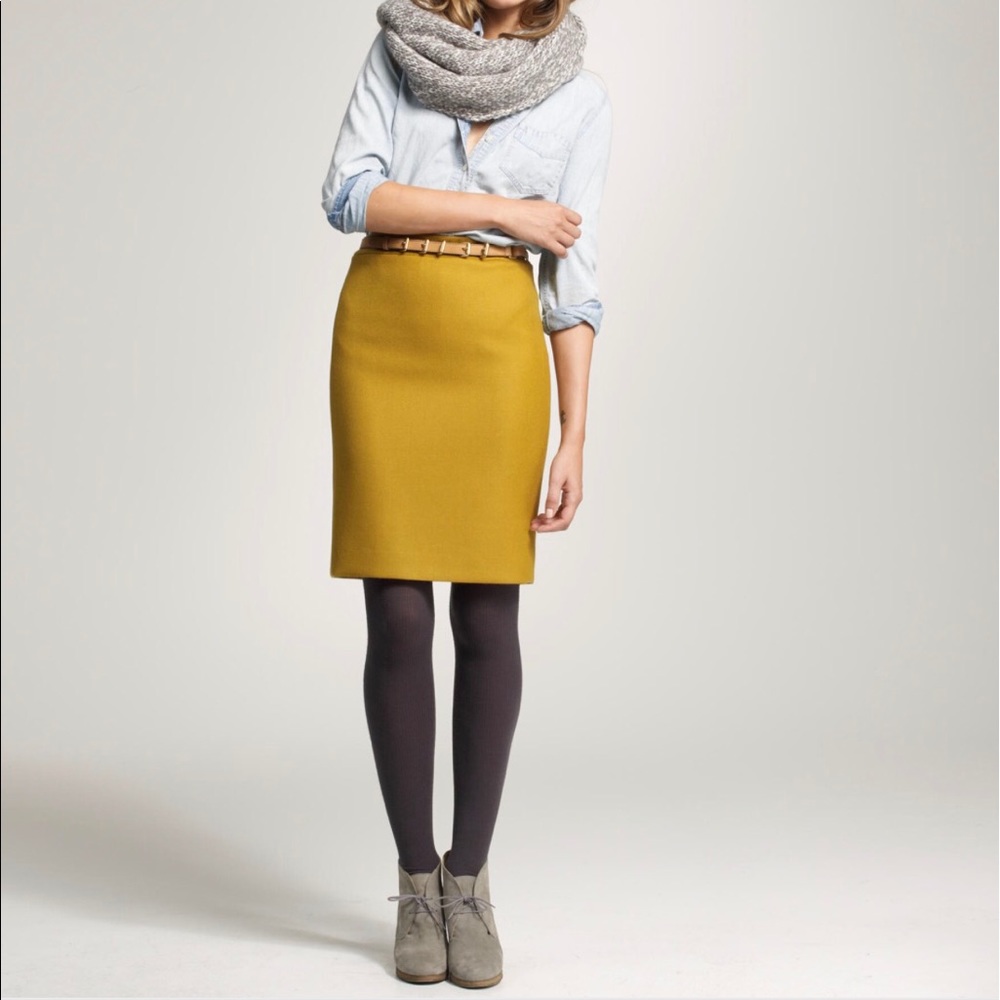 double serge wool pencil skirt in mustard (retail)