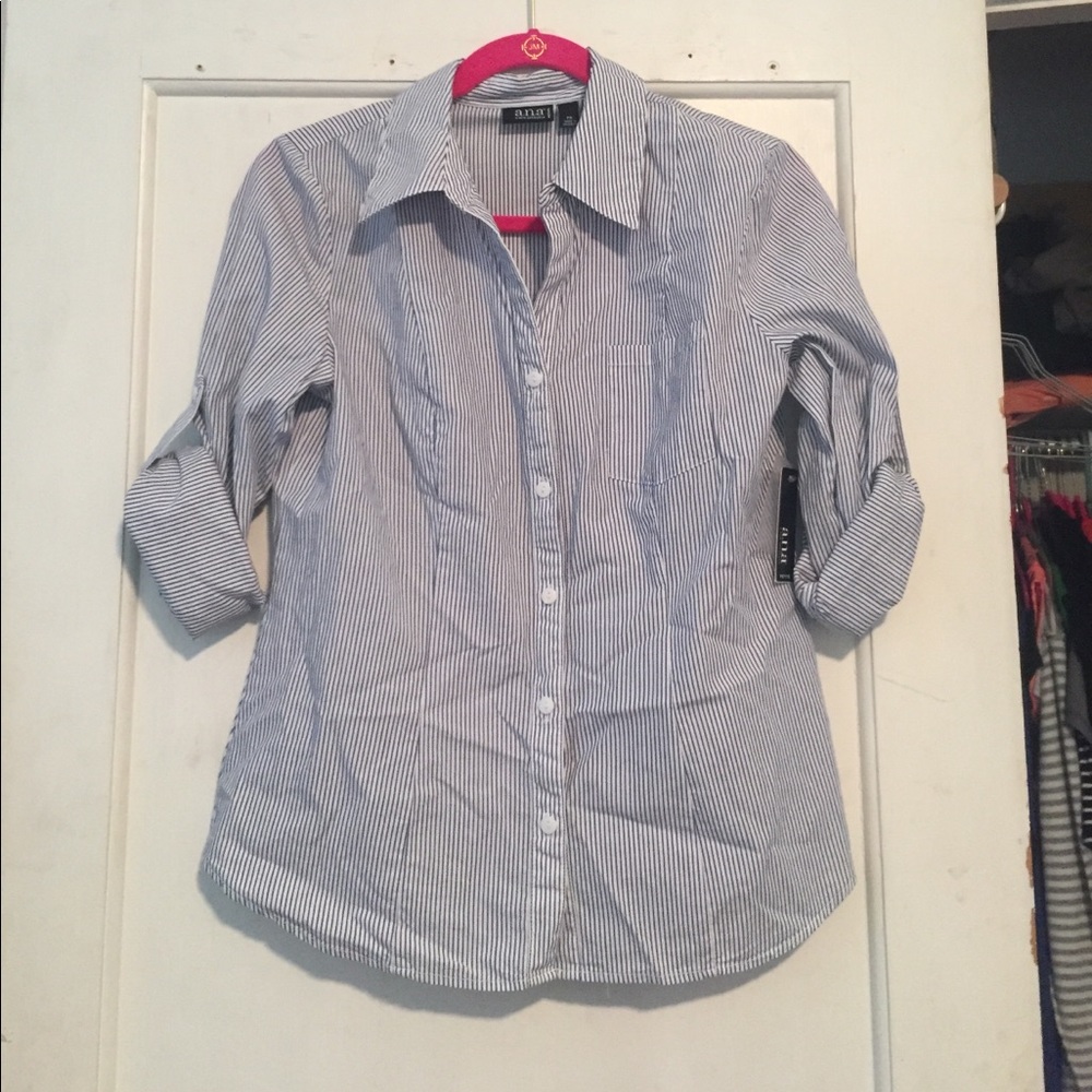 A.n.a Women's Blue White Blouse Sz Petite M NWT