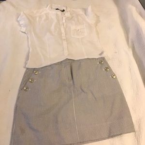 Blue and white striped skirt