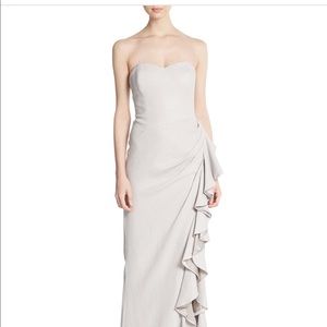 Badgley Mischka Size 12 Silver Pebble Ruffle Gown