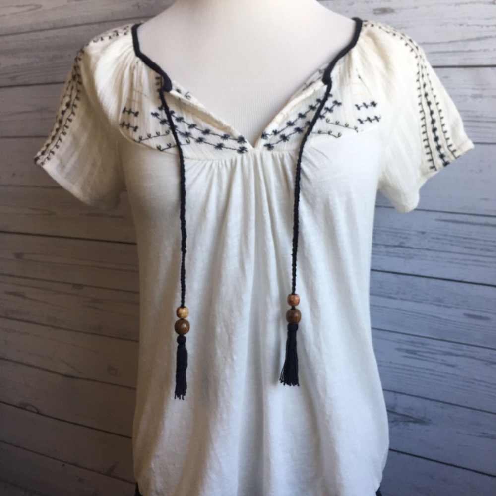 Lucky Brand Boho Eyelet White Embroidered Top S