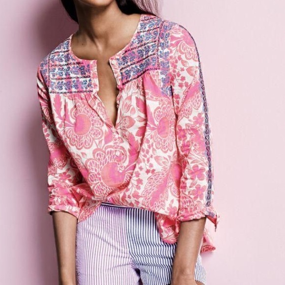 J. Crew Tops - J Crew floral peasant top with embroidered detail