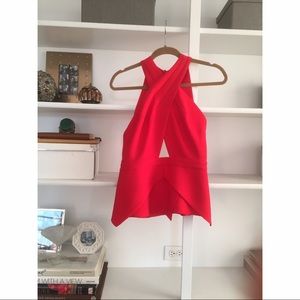 BCBG Red Remmie Open-back Peplum Halter Top