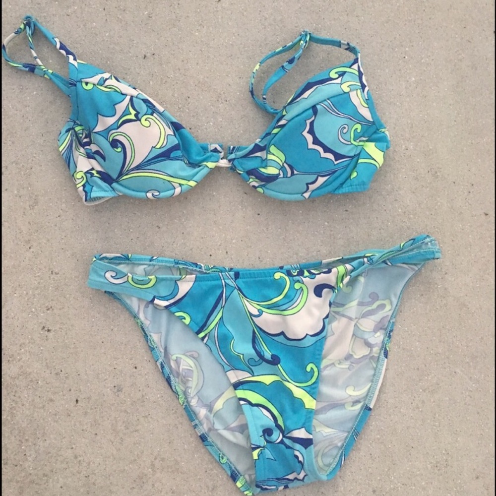 Navy Green Watercolor Bikini Swimsuit