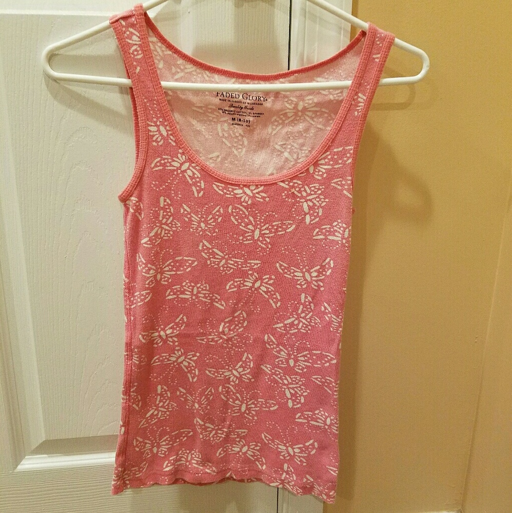 Womens faded glory pink and white butterfly tank