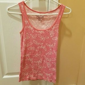 Womens faded glory pink and white butterfly tank
