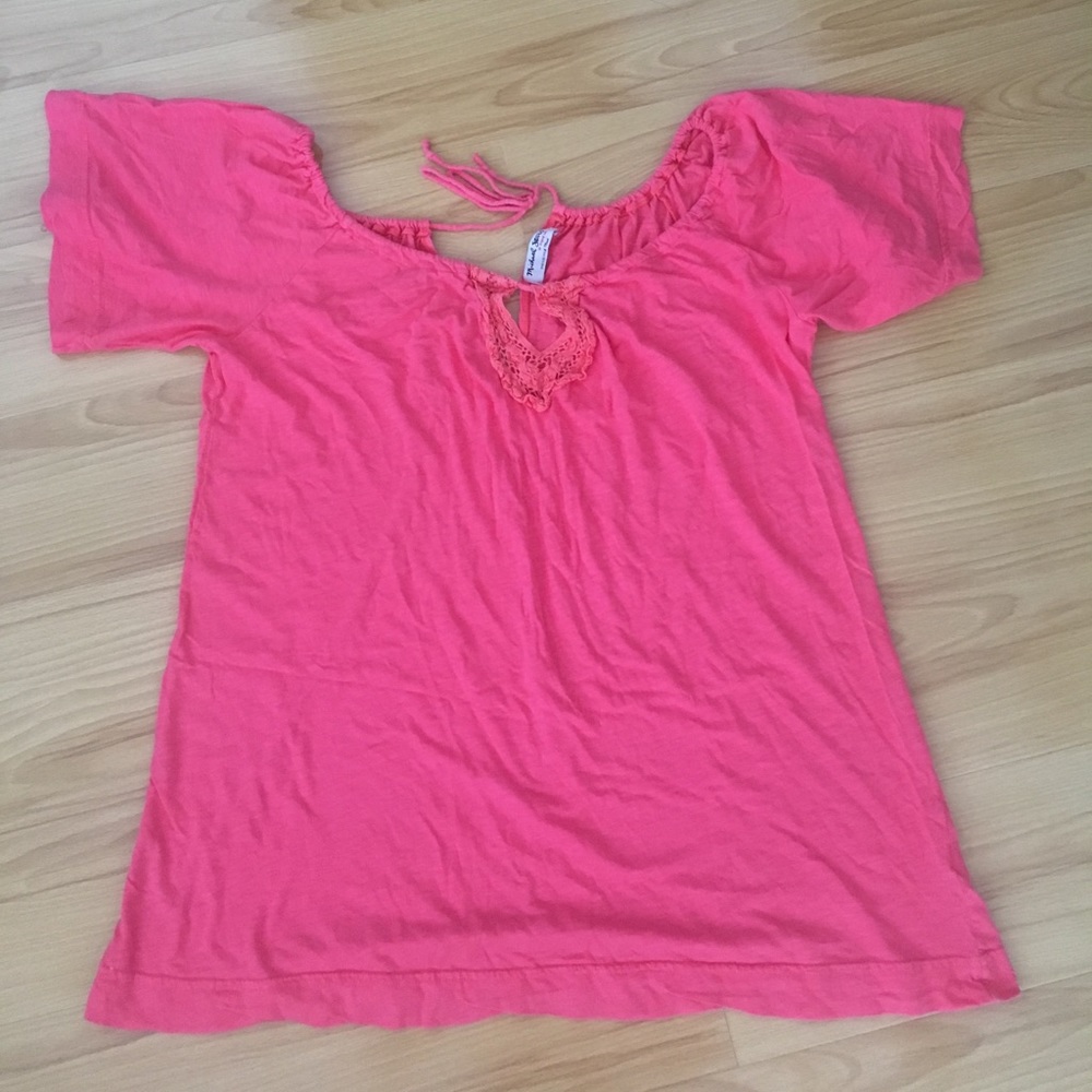 Michael Stars one size coral tunic w/ tie & detail