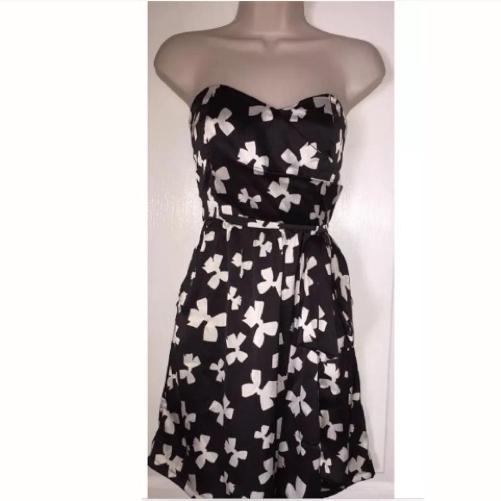 Judith March Sz S Straplss Dress Blck W/White Bows