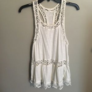 size S white tank top with crochet detailing