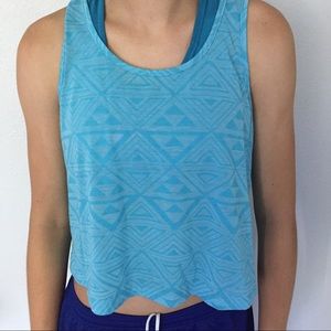 Blue sheer cropped razor back tank