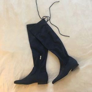 Navy Blue Suede Over the Knee Boots
