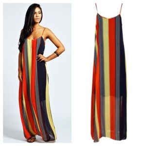 Boohoo Multi-Colored Striped Maxi Dress