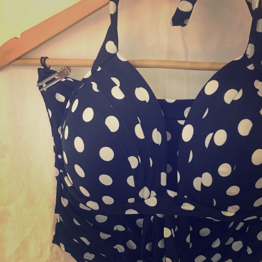 Navy White Polka Dot High Waist Bikini