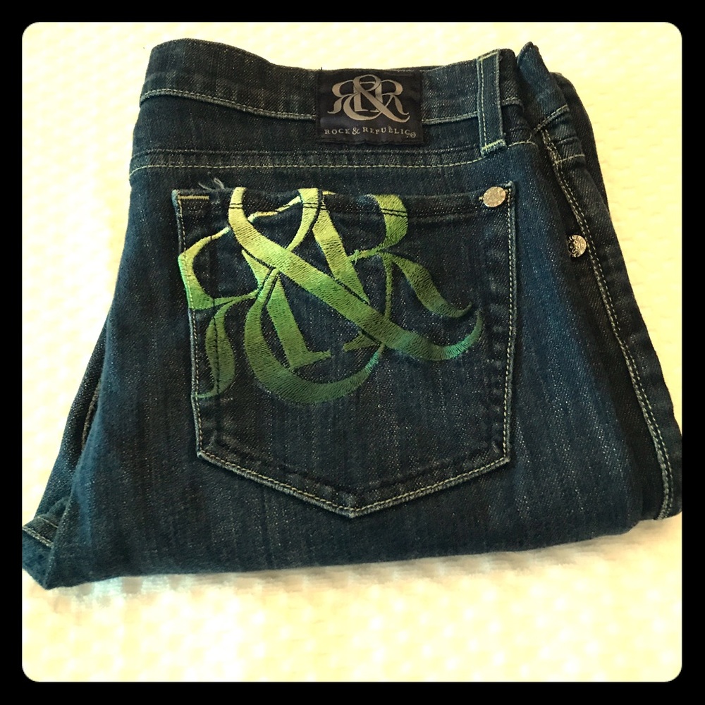 Rock & Republic Jeans Dark Blue Green Pockets