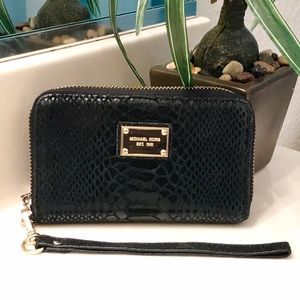 Michael Kors Black Snake Wallet Wristlet for Phone