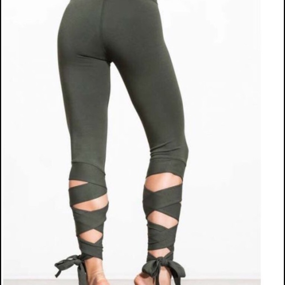 Olive Lace Up Leggings🍂 2 Hr Sale - Picture 2 of 6