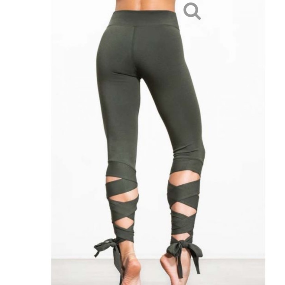 Olive Lace Up Leggings🍂 2 Hr Sale - Picture 5 of 6