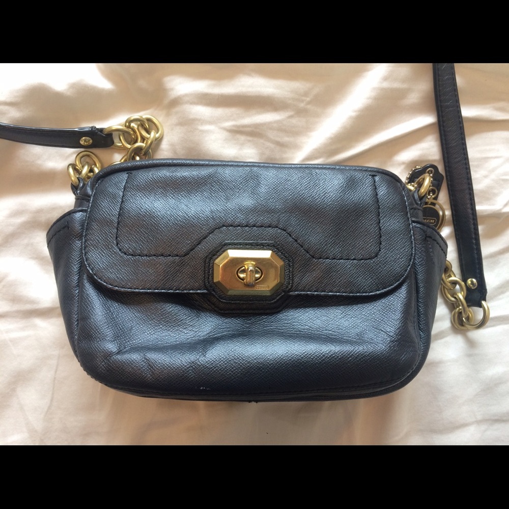 Black Coach Satchel/Cross Body with Gold Detail