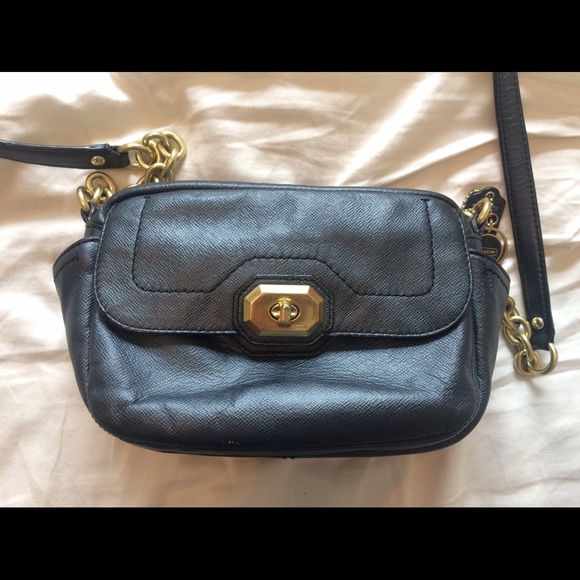 Black Coach Satchel/Cross Body with Gold Detail - Picture 1 of 4