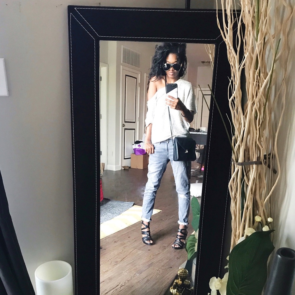 Matty M Off the shoulder silver knit top // Small