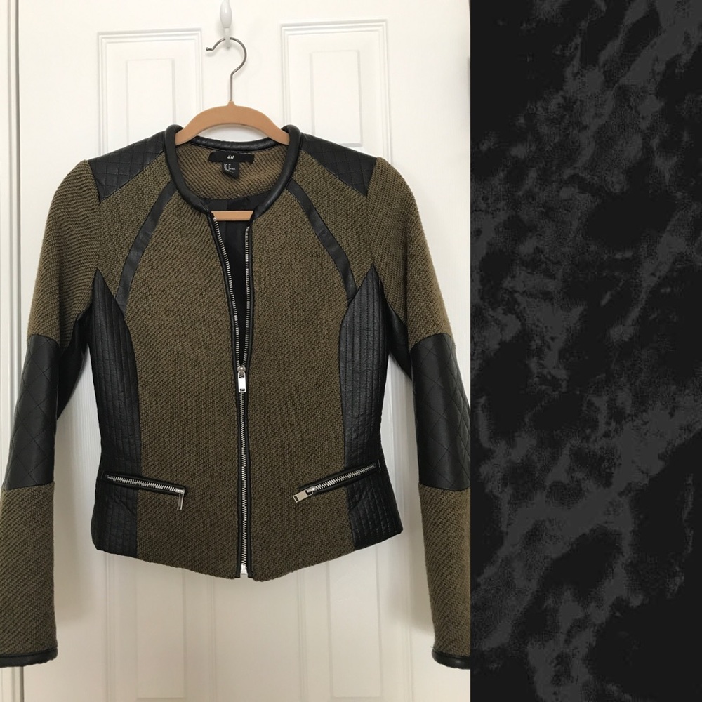 Tweed & faux leather blazer