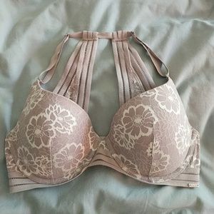 Pink Floral Lace Bra