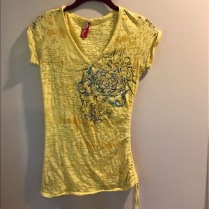 Yellow Burn out shirt/graphic design&rhinestones