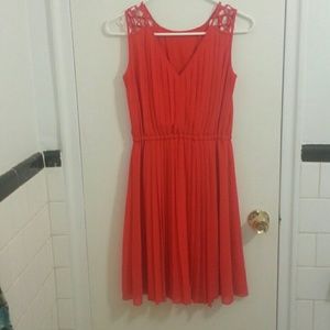 Flowy coral pleated dress