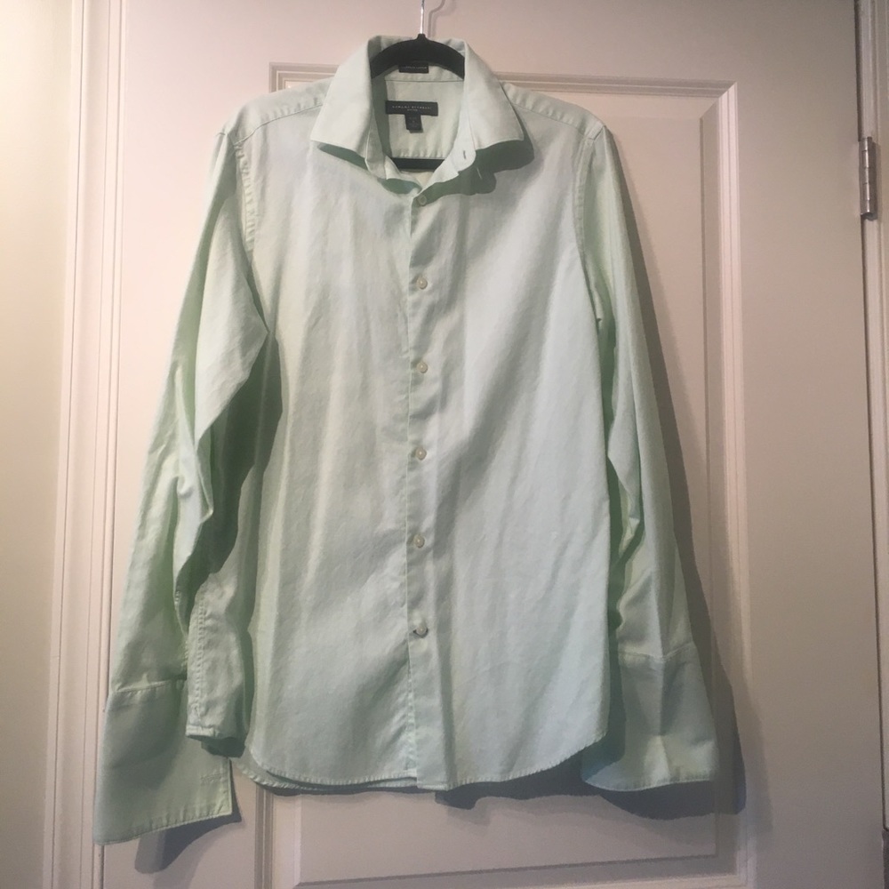 Men's fitted light green dress shirt
