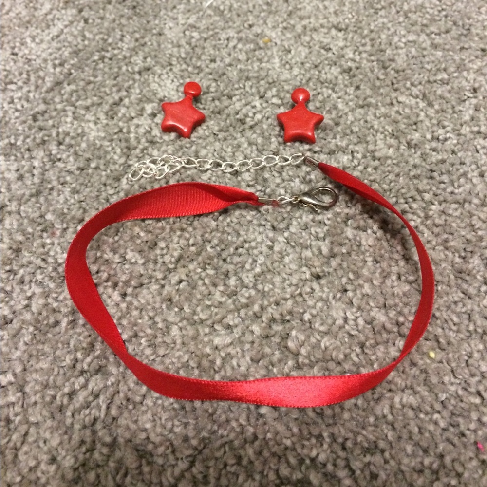 NEW Sailor Mars Red Star Earrings Choker Set