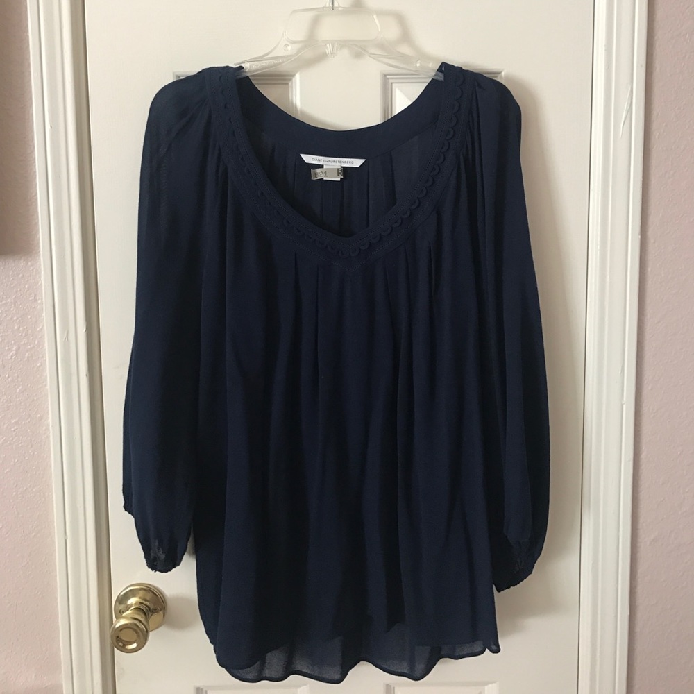📣 LAST CHANCE!! 📣 Diane Von Furstenberg Blue Sheer Blouse Top