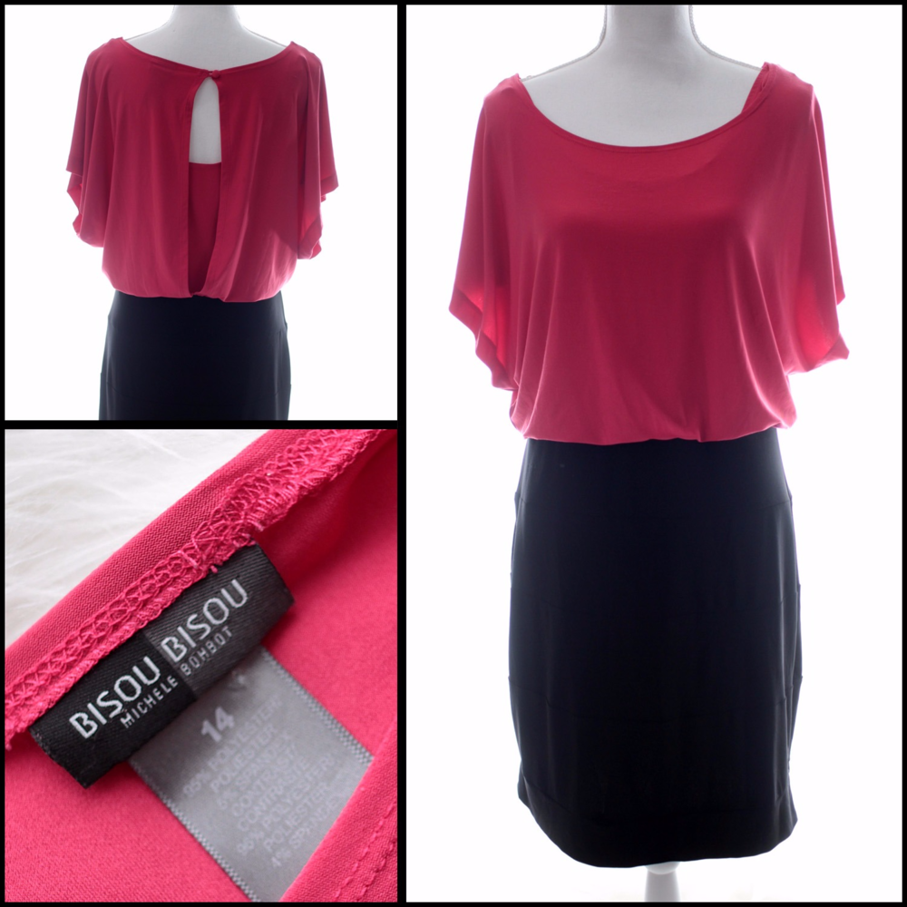 SOLD Pink & Black Stretch Dress Keyhole Back Sz 14