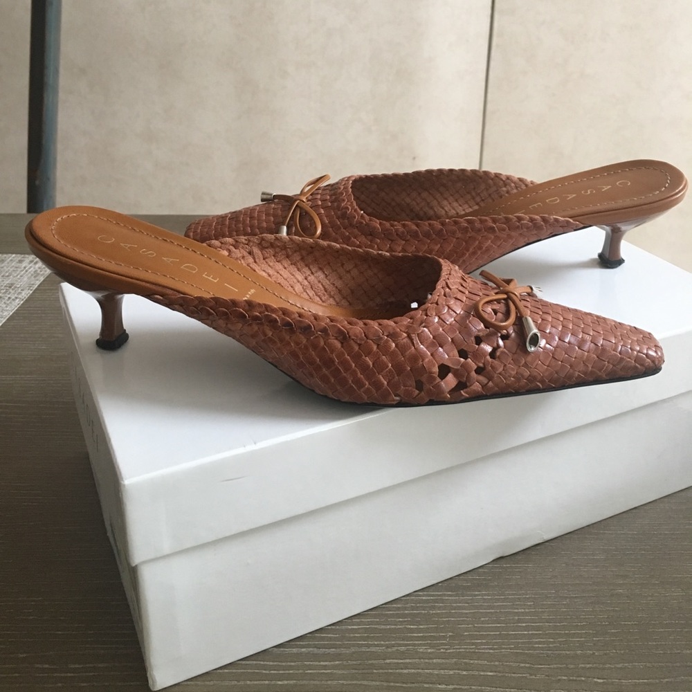 🔥☄️☄️Casadei  Caramel Woven Leather Mule 7
