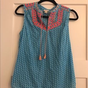 J. Crew Embroidered and Printed Tassel Tank Top