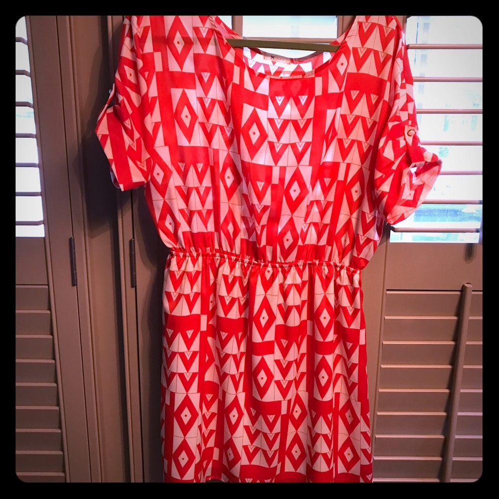 Everly dress in coral & white. Women's size large